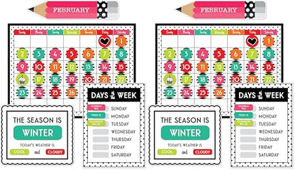 Schoolgirl Style Black, White & Stylish Brights Calendar Bulletin Board Set, Boho Monthly Wall Calendar With Numbers, Birthdays, Boho Decor, Weather and Days of the Week Chart, Classroom Decor (89 pc) - size: Large (Pack of 2)