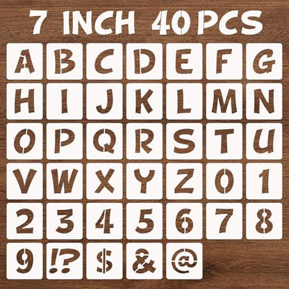 BAMIDELE 7 Inch Letter and Number Stencils, 40 Pcs Reusable Plastic Alphabet Spray Paint Stencils for Painting on Wood, Wall, Fabric, Rock, Chalkboard, Door Porch, Signage, DIY Craft Decoration - size: 7 Inch