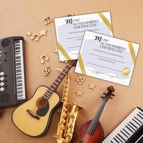Music Achievement Certificate Award | 8.5x11” Recital Certificate Most Improved Elementary Middle School Blank Kids Recognition Pins Lessons for Students Personalized