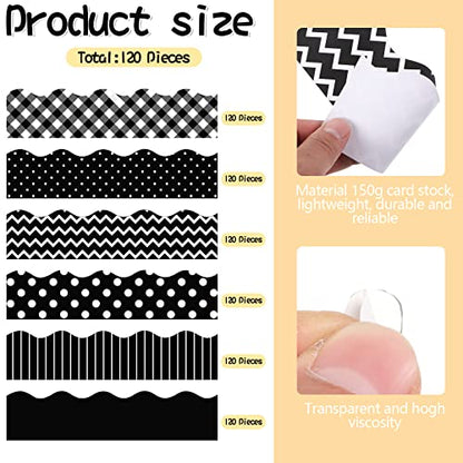 Containlol Classroom Borders for Bulletin Board, 118 ft Black and White Scalloped Trim Bulletin Board Boarders for Home Office Classroom Wall Chalkboard Decoration - style: Black and White Style