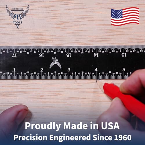 PEC Tools 6" Stainless Steel Flexible Metal Ruler with Black Chrome Finish, 4R Graduaction (1/8", 1/16", 1/32", 1/64"), High-Contrast Imperial Machinist Rule, Easy to Read, Made in USA - color: Black Chrome-Flexible, size: 6"