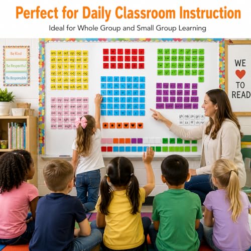 Large Phonics Word Building Magnetic Letters Digraphs Tiles Set | Enlarged 239 Pieces of Color-coded Magnet Tiles with 2 Magnetic Spelling Boards for Science of Reading Classroom Practice