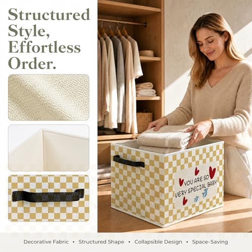 Inspirational Kids Foldable Storage Bins Box with Handles, You Are So Very Special Baby Checkered Collapsible Foldable Basket Organizer for Boys Girls Bedroom Bathroom Playroom Clothes Books - color: kid-16
