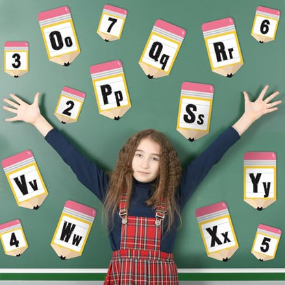 Gilprop 37 Pcs Bulletin Board Letters Educational Posters Alphabet Posters and 0-10 Number Classroom Abc Wall Decor for Kindergarten Toddler Teacher(Pencil Shape) - style: Pencil Shape