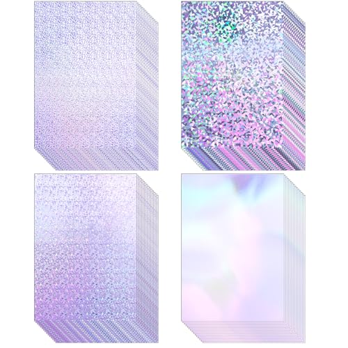 Kosiz 100 Sheets Metallic Holographic Card Stock Shiny Glitter Cardstock Iridescent Mirror Paper 8.5 x 11'' 250 GSM Thick Mixed Color Foil Paper for Scrapbook Letter Poster Craft(Purple) - color: Purple