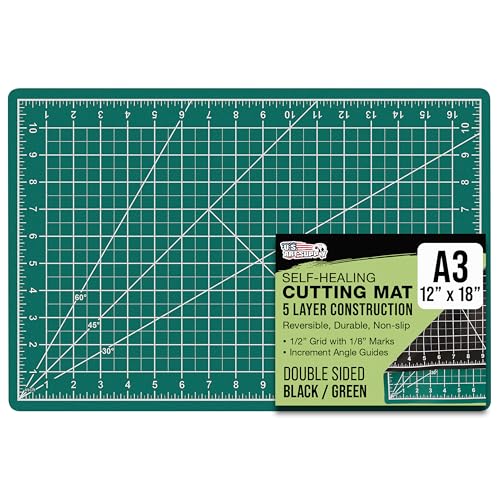 U.S. Art Supply 12" x 18" Self-Healing Cutting Mat 5-Ply - Double-Sided Green/Black Craft Mat, Non-Slip Cutting Mats for Crafts, Sewing, Quilting, Scrapbooking - color: Green/Black