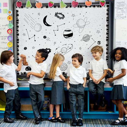 FYSUIMU 65.6 Ft Squiggle Bulletin Board Border Black White Squiggles and Dots Die Cut Border Trim Stickers Roll for Back to School Home Classroom Boho Party Wall Decoration