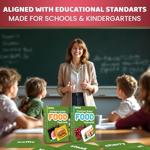 QUOKKA 104 Food Flash Cards Set – Kids and Adults Vocabulary Builder for ABA Therapy, Early Childhood Education, and ESL Teaching – Picture Cards for Speech Therapy and Vocabulary Building Activities - size: 104 Cards, style: Food