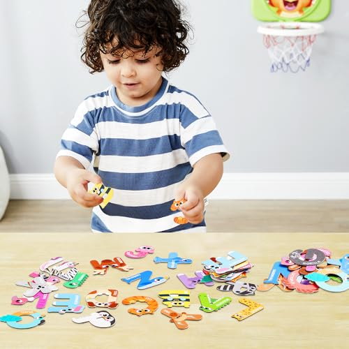 JOYIN Magnetic Letters, Animal Alphabet Fridge Magnets for Toddlers 3 4 5 Years Old, 26 Uppercase Refrigerator Magnets, Large Size ABC Educational Spelling Learning Toys for Kids