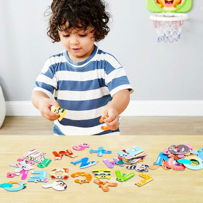 JOYIN Magnetic Letters, Animal Alphabet Fridge Magnets for Toddlers 3 4 5 Years Old, 26 Uppercase Refrigerator Magnets, Large Size ABC Educational Spelling Learning Toys for Kids