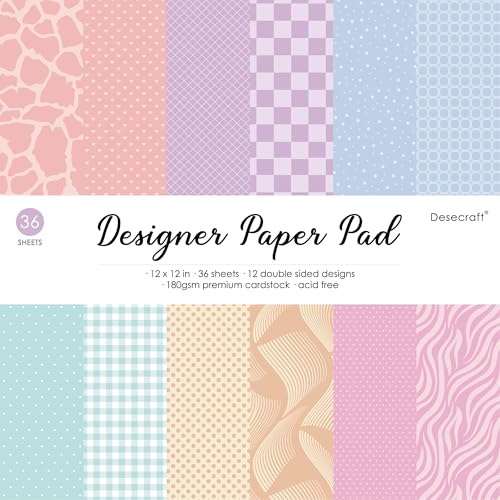 12x12 in Pastel Easter Scrapbooking Cardstock Decorative Paper - 36 Sheets - for Card Making Journaling Planner Origami Background Scrapbook Paper Scrapbook Materials Supplies