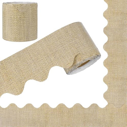 Aodaer 65.5 Feet Burlap Bulletin Board Borders Scalloped Border Trims Back to School Bulletin Board Decorations for School Classroom Wall Decor - style: Burlap