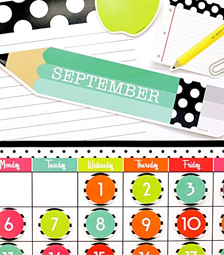 Schoolgirl Style Black, White & Stylish Brights Calendar Bulletin Board Set, Boho Monthly Wall Calendar With Numbers, Birthdays, Boho Decor, Weather and Days of the Week Chart, Classroom Decor (89 pc) - size: Large (Pack of 2)