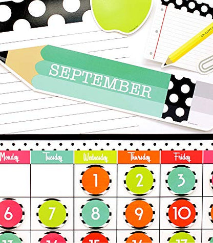 Schoolgirl Style Black, White & Stylish Brights Calendar Bulletin Board Set, Boho Monthly Wall Calendar With Numbers, Birthdays, Boho Decor, Weather and Days of the Week Chart, Classroom Decor (89 pc) - size: Large (Pack of 2)