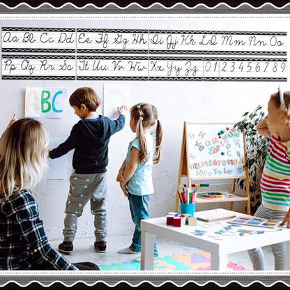 Set of 9 Cursive Writing Bulletin Board Cursive Alphabet Wall Strip for Teacher Supplies, Classroom Teaching Tool, Homeschooling, Kids Education(Rustic) - style: Rustic