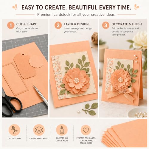 Paper Accents Muslin Texture Cardstock, Peach Glow, 8.5x11 Inch, 25 Pack, 74lb, Scrapbooking Card Making and Crafts