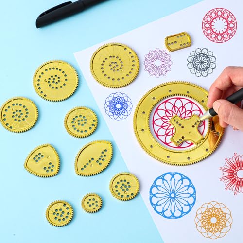 Chivao Spiral Art Kit Circle Stencils Drawing Tool Gear Geometric Ruler Circle Template Drawing Kit Plastic Spiral Curve Stencils with Pens Paper for Back to School Gifts DIY Crafts Sketch(Modern) - style: Contemporary