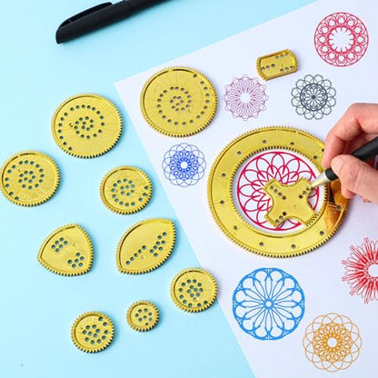 Chivao Spiral Art Kit Circle Stencils Drawing Tool Gear Geometric Ruler Circle Template Drawing Kit Plastic Spiral Curve Stencils with Pens Paper for Back to School Gifts DIY Crafts Sketch(Modern) - style: Contemporary