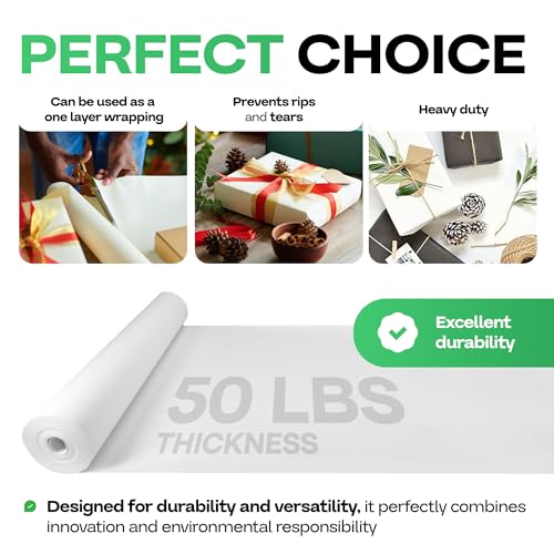 White Kraft Paper Roll 12" x 8640" (720 feet) for Packing, Moving, Shipping, Crafts - USA-Made Heavy Duty Craft Paper 50lb Thickness - 100% Recyclable Natural Kraft Wrapping Paper by IDL Packaging - color: White, size: 12"x720' (#50 Thick)