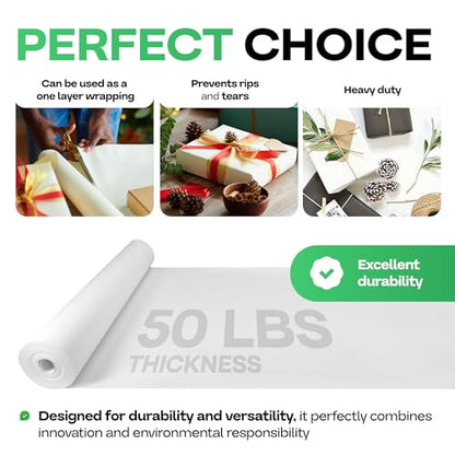 White Kraft Paper Roll 12" x 8640" (720 feet) for Packing, Moving, Shipping, Crafts - USA-Made Heavy Duty Craft Paper 50lb Thickness - 100% Recyclable Natural Kraft Wrapping Paper by IDL Packaging - color: White, size: 12"x720' (#50 Thick)