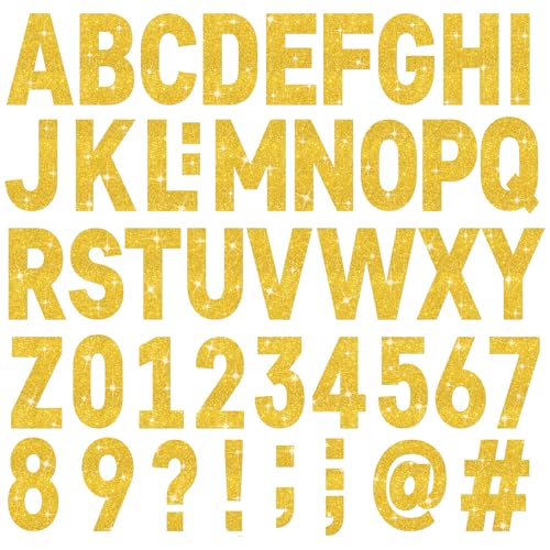 24 Sheets Large Gold Letter Stickers 4 Inch Big Font 282 Pcs Glitter Alphabet Number Stickers Self Adhesive Stick on Letters for Poster Board Bulletin Board Mailbox Crafts Classroom Home Decor(Gold) - color: Gold, size: 4 Inch