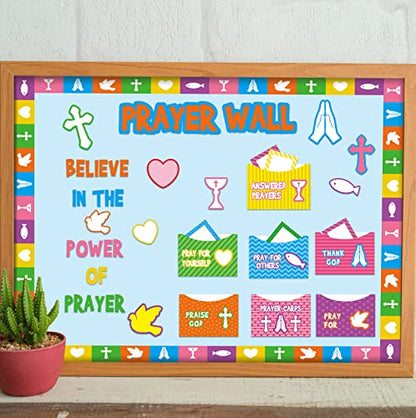 Geelin 184 Pcs Prayer Wall Bulletin Board Set Cork Board Religious Decor Rainbow Christian Bulletin Board Sets Sunday School Decorations for Classroom School Church Home Blackboard Chalkboard Wall