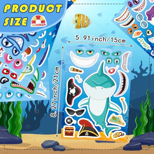24 Sheets Make Your Own Shark Stickers for Kids Toddlers, Sea Ocean Animals Birthday Party Favors Activities - style: Shark