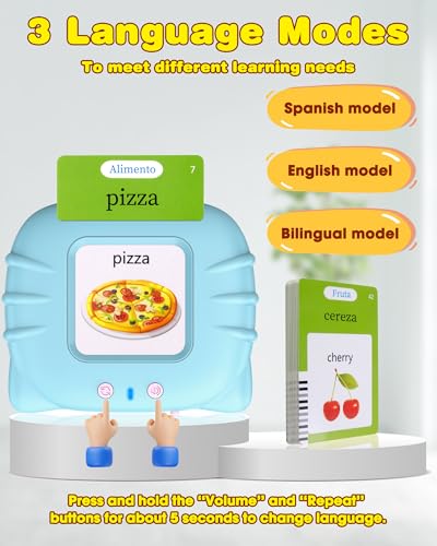 510 Words Spanish Flash Cards for Kids, Autism Toys for Toddlers 2-3 Years Old, Speech Therapy Toys, Educational Learning Flash Cards for Boys and Girls Blue(Spanish/English/Bilingual) - style: Spanish 510 Words (Blue)
