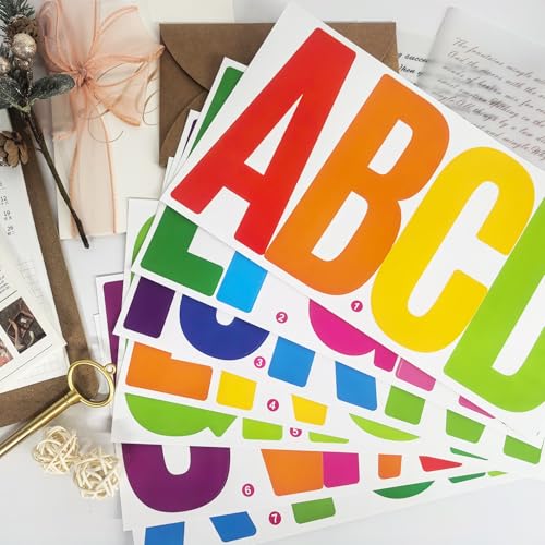 6 Inch Letter Stickers, 76 Pieces Self Adhesive Large Alphabet Symbol Sticker for Mailbox, Door, Truck and Outdoor, Waterproof & Weatherproof, 14 Sheets Multi - color: Multi