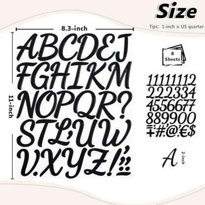 290 Pieces 2 Inch Self Adhesive Black Letter Number Stickers | Vinyl Alphabet Waterproof Letters Numbers for Mailbox, Bulletin Board, Poster, Classroom, Scrapbook and Outdoor (8 Sheets) - color: Black