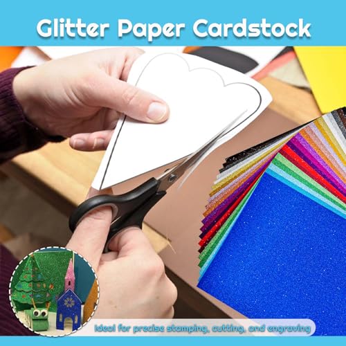 20 Sheets 20 Colors Glitter Cardstock A4 250 GSM Shiny Glitter Paper Premium Sparkly Card Stock for Holiday Crafts Cricut Card Making Scrapbooking DIY Art Projects Supplies