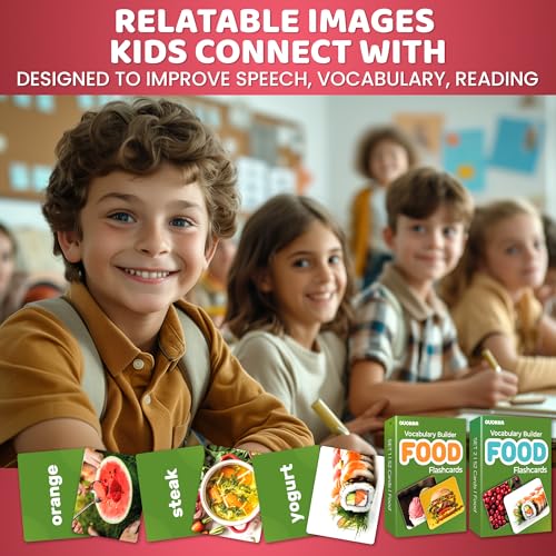QUOKKA 104 Food Flash Cards Set – Kids and Adults Vocabulary Builder for ABA Therapy, Early Childhood Education, and ESL Teaching – Picture Cards for Speech Therapy and Vocabulary Building Activities - size: 104 Cards, style: Food