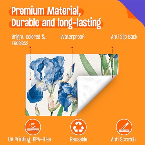 6 Pack Elegant Placemats, Non-Slip Washable, Reusable Placemat - Plants, Flowers Birds, Nature Theme Placemats for Home, Office, Restaurant, Dining Table, Adults, Kids, - style: Flowers Birds