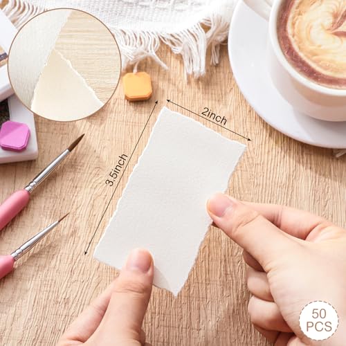 Prudiut 50 Sheets Deckled Edge Paper 2 x 3.5 inch, 160 GSM Handmade Rough/Textured Watercolor Paper for Wedding Invitations, Cards, Crafts - size: 2 x 3.5inch