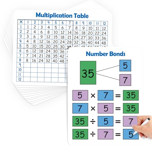 Aizweb 12 Pack Multiplication Chart Dry Erase Board Card,12" x 9" Multiplication Table Times Table Small Whiteboard Math Manipulatives for Kids Student Classroom Must Have Homeschool Teacher Supplies - style: 12 Pack Multiplication