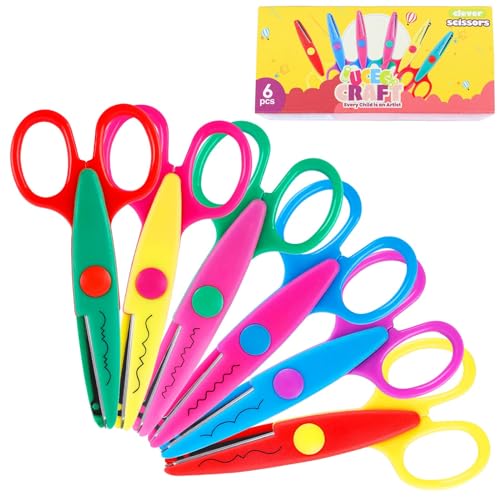 UCEC 6 Pack Craft Scissors with Decorative Edges, Rainbow Color Paper Edging Scissors Set with 6 Unique Zig-Zag Patterns for Scrapbooking, Card Making, and Kids DIY Art Crafts - color: Style 2