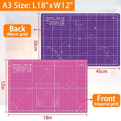 Self Healing Cutting Mat A3 12"x18" – Double Sided 5-Ply Craft Mat for Sewing, Quilting, Fabric, Scrapbooking – Pink/Purple - color: Pink, size: A3 (12" x 18")