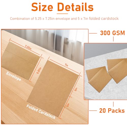 Guakicae Brown Greeting Cards and Envelopes 5 x 7 Blank 300GSM Printable Folded Cardstock and A7 Envelopes Self Seal 20 packs for Invitations, Mailing, Thank You Cards, Birthday - color: Brown, size: 5x7-20pcs