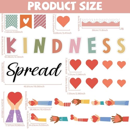Kindness Bulletin Board Decorations Spread Kindness Bulletin Board Set Inspirational Motivational Heart Paper Cutouts for Back to School Classroom Wall Decor - style: Spread Kindness