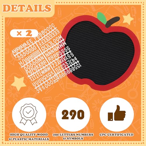 Changeable Felt Letter Board with Letters Back to School Supplies First Day of School Sign 1st Baby Announcement, Message Board Kindergarten Preschool Classroom Decor Farmhouse Milestones Kids(Apple) - style: Apple