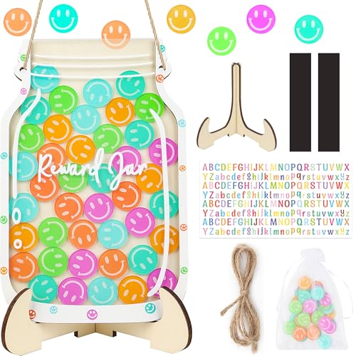 Smiley Face Magnetic Reward Jar: Personalized Smiley Faces Jar Ideal for Classroom Reward System, 42PCS Token Home Chore Chart, Teacher Good Behavior Management Tools Kids Back to School Gifts - color: Smilely Faces-acrylic