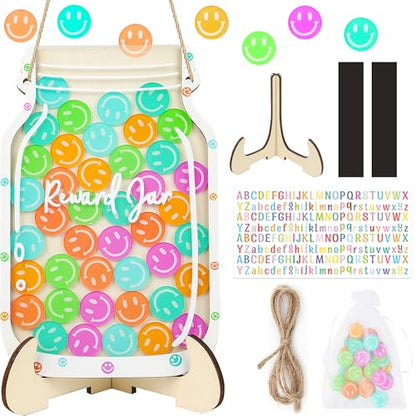 Smiley Face Magnetic Reward Jar: Personalized Smiley Faces Jar Ideal for Classroom Reward System, 42PCS Token Home Chore Chart, Teacher Good Behavior Management Tools Kids Back to School Gifts - color: Smilely Faces-acrylic