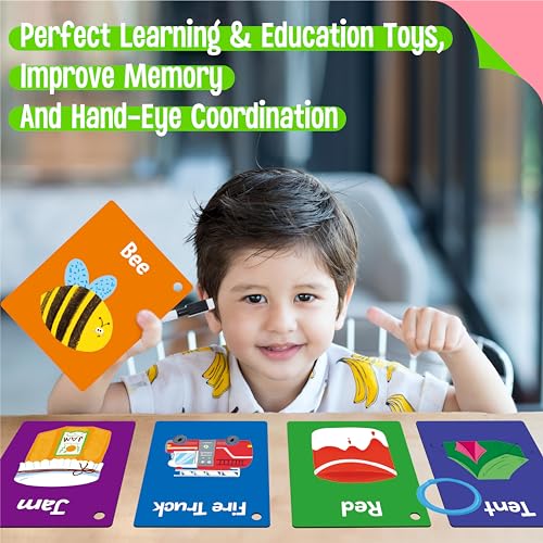 50 PCS First Word Flashcards, Double Sided Learning Cards Alphabet, Foods, Animals, Shapes, Colors, Vehicle, Body Parts with 2 Reclosable Rings, Learning Tool for Pre-K Kindergarten Toddlers - style: First Word