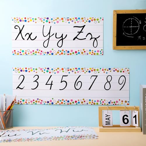 Set of 9 Confetti Cursive Writing Bulletin Board Colorful Cursive Alphabet Wall Strip for Teacher Supplies, Classroom Teaching Tool, Homeschooling, Kids Education - style: Confetti