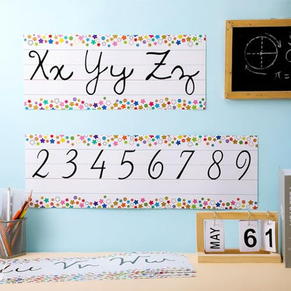Set of 9 Confetti Cursive Writing Bulletin Board Colorful Cursive Alphabet Wall Strip for Teacher Supplies, Classroom Teaching Tool, Homeschooling, Kids Education - style: Confetti