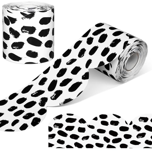 Zonon 65 Feet Bulletin Board Borders Black and White Polka Dots Striped Grid Borders Decorative Straight Scalloped Wavy Rolled Trim Classroom Back to School Decor (Scalloped Black Dot) - style: Scalloped Black Dot