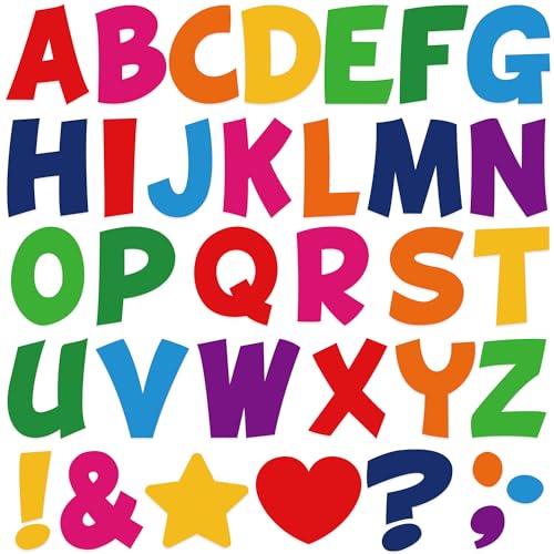 102Pcs Large Letter Stickers 4 Inch Alphabet Stickers 12 Sheets Bulletin Board Letters Self Adhesive Vinyl Sticker Letters for Mailbox Poster Board Classroom Address Numbers Craft Home Window Decor - color: Colorful, size: 4 Inch