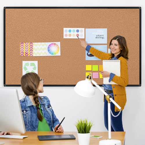 Extra Large Cork Bulletin Board 96" X 48", Black Aluminum Framed 8'x4' Corkboard for Wall, Wall Mounted Notice Pin Board with 18 Push Pins for School, Home & Office - size: 96" x 48"