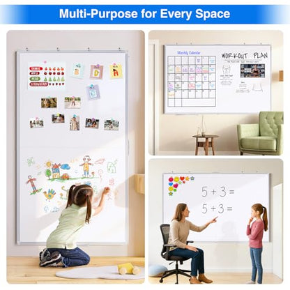 Magnetic White Board Dry Erase Board for Wall，48" x 46" (4ft x 3ft) Wall-Mounted Aluminum Frame Marker Board, Foldable Portable Whiteboard with a Long Pen Tray for School, Classroom, Office & Home - size: 48"W x 36"H, style: Style B