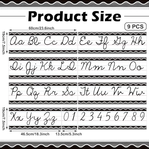 Set of 9 Cursive Writing Bulletin Board Cursive Alphabet Wall Strip for Teacher Supplies, Classroom Teaching Tool, Homeschooling, Kids Education(Rustic) - style: Rustic